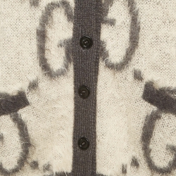 Pre Owned Gucci White/Grey GG Intarsia Mohair Reversible Cardigan M