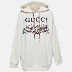 Pre Owned Gucci Off White Rabbit Logo Print Cotton Hoodie XL