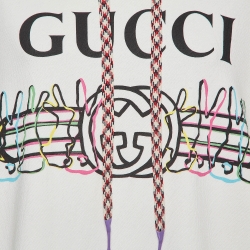 Pre Owned Gucci Off White Rabbit Logo Print Cotton Hoodie XL