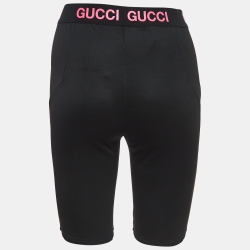 مملوكة مسبقًا Gucci Black Logo Print Jersey Biker Shorts S