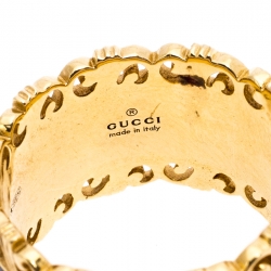 Gucci Icon Floral Black Enamel 18K Yellow Gold Band Ring Size 51