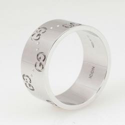 Gucci Icon White Gold Band Ring Size 52