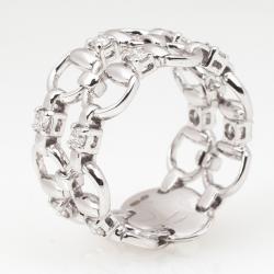 Pre Owned Gucci Horsebit White Gold Diamond Double Band Ring Size 55