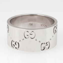 Gucci Icon White Gold Band Ring Size 54