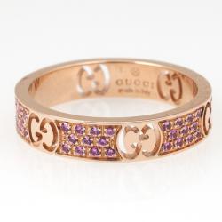 Gucci Stardust Pink Sapphires Rose Gold Thin Band Ring Size 53