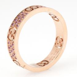 Gucci Stardust Pink Sapphires Rose Gold Thin Band Ring Size 53
