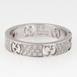 Gucci Stardust Diamond White Gold Thin Band Ring Size 53