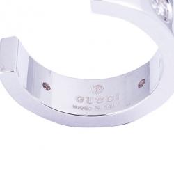 مملوكة مسبقًا Gucci Icon 18 K White Gold Diamond Small Hoops Earrings 