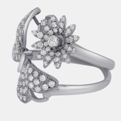 Gucci Flora 18K White Gold Diamond Approx. 1.00ct. tw. Statement Ring Sz. 6