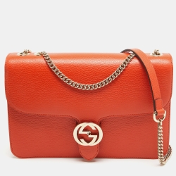 Pre Owned Gucci Orange Leather Dollar Interlocking G Shoulder Bag
