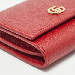 Pre Owned Gucci Red Leather GG Marmont Trifold Compact Wallet