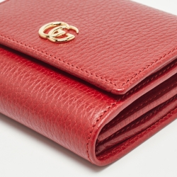 Pre Owned Gucci Red Leather GG Marmont Trifold Compact Wallet