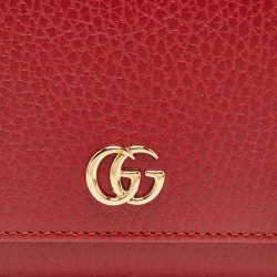 Pre Owned Gucci Red Leather GG Marmont Trifold Compact Wallet