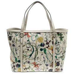 Pre Owned حقيبة يد غوتشي متوسطة جلد طباعة زهور بيج فاتحة