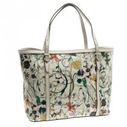 Pre Owned حقيبة يد غوتشي متوسطة جلد طباعة زهور بيج فاتحة