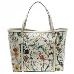 Pre Owned حقيبة يد غوتشي متوسطة جلد طباعة زهور بيج فاتحة