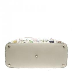 Pre Owned حقيبة يد غوتشي متوسطة جلد طباعة زهور بيج فاتحة