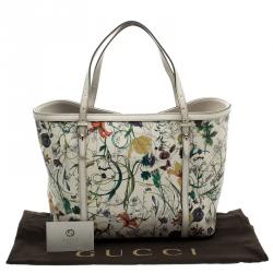 Pre Owned حقيبة يد غوتشي متوسطة جلد طباعة زهور بيج فاتحة