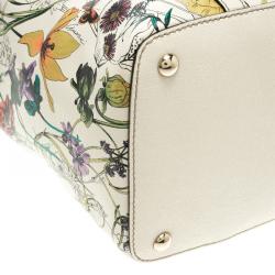 Pre Owned حقيبة يد غوتشي متوسطة جلد طباعة زهور بيج فاتحة