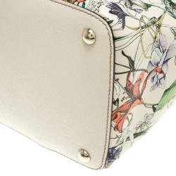 Pre Owned حقيبة يد غوتشي متوسطة جلد طباعة زهور بيج فاتحة