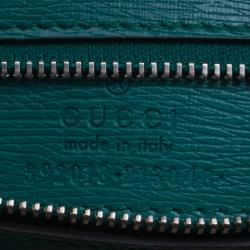 Pre Owned Gucci Green Floral Print Leather Bamboo Daily Top Handle Bag