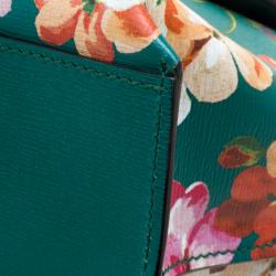 Pre Owned Gucci Green Floral Print Leather Bamboo Daily Top Handle Bag