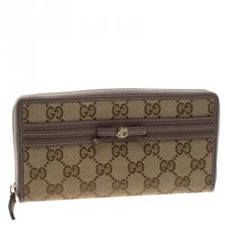Gucci Lilac/Beige GG Canvas Ribbon Zip Around Wallet