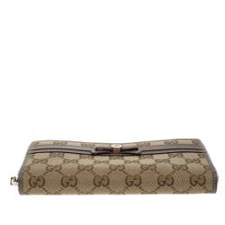 Gucci Lilac/Beige GG Canvas Ribbon Zip Around Wallet