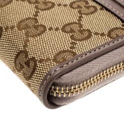 Gucci Lilac/Beige GG Canvas Ribbon Zip Around Wallet