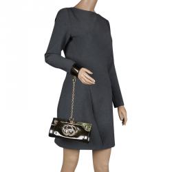 Pre Owned Gucci Dark Green Shimmer Patent Leather Starlight Clutch
