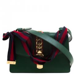 Pre Owned Gucci Green Leather Small Sylvie Shoulder Bag 