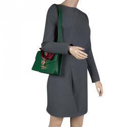 Pre Owned Gucci Green Leather Small Sylvie Shoulder Bag 