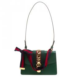 Pre Owned Gucci Green Leather Small Sylvie Shoulder Bag 