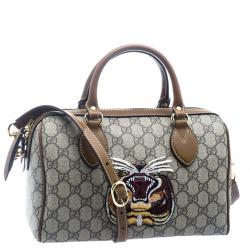 Pre Owned Gucci Beige/Brown GG Supreme Canvas Limited Edition Tiger Boston Bag