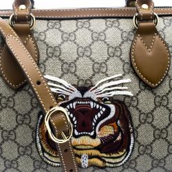Pre Owned Gucci Beige/Brown GG Supreme Canvas Limited Edition Tiger Boston Bag