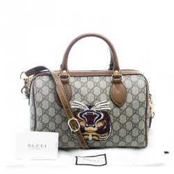 Pre Owned Gucci Beige/Brown GG Supreme Canvas Limited Edition Tiger Boston Bag