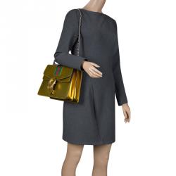 Pre Owned Gucci Gold Leather Medium Dionysus Web Shoulder Bag