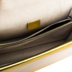 Pre Owned Gucci Gold Leather Medium Dionysus Web Shoulder Bag