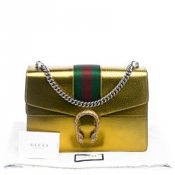 Pre Owned Gucci Gold Leather Medium Dionysus Web Shoulder Bag
