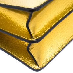 Pre Owned Gucci Gold Leather Medium Dionysus Web Shoulder Bag