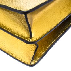 Pre Owned Gucci Gold Leather Medium Dionysus Web Shoulder Bag