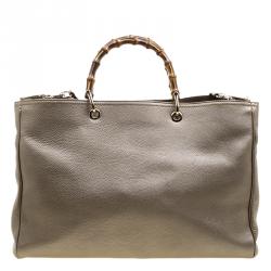 Pre Owned حقيبة يد غوتشي شوبر بيد علوية بامبو جلد بيج ميتاليك كبيرة