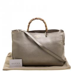 Pre Owned حقيبة يد غوتشي شوبر بيد علوية بامبو جلد بيج ميتاليك كبيرة