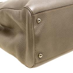 Pre Owned حقيبة يد غوتشي شوبر بيد علوية بامبو جلد بيج ميتاليك كبيرة