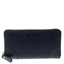 Gucci Navy Blue Diamante Leather Zip Around Wallet