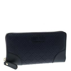 Gucci Navy Blue Diamante Leather Zip Around Wallet