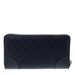 Gucci Navy Blue Diamante Leather Zip Around Wallet