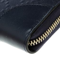 Gucci Navy Blue Diamante Leather Zip Around Wallet