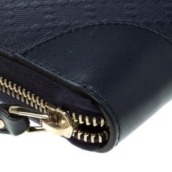 Gucci Navy Blue Diamante Leather Zip Around Wallet