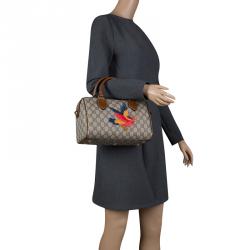 Pre Owned Gucci Beige/Brown GG Supreme Canvas Limited Edition Bird Boston Bag